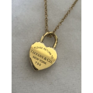 Tiffany & Co. Necklace Return to Heart Lock Pendant 18K Yellow Gold 16.1/4”